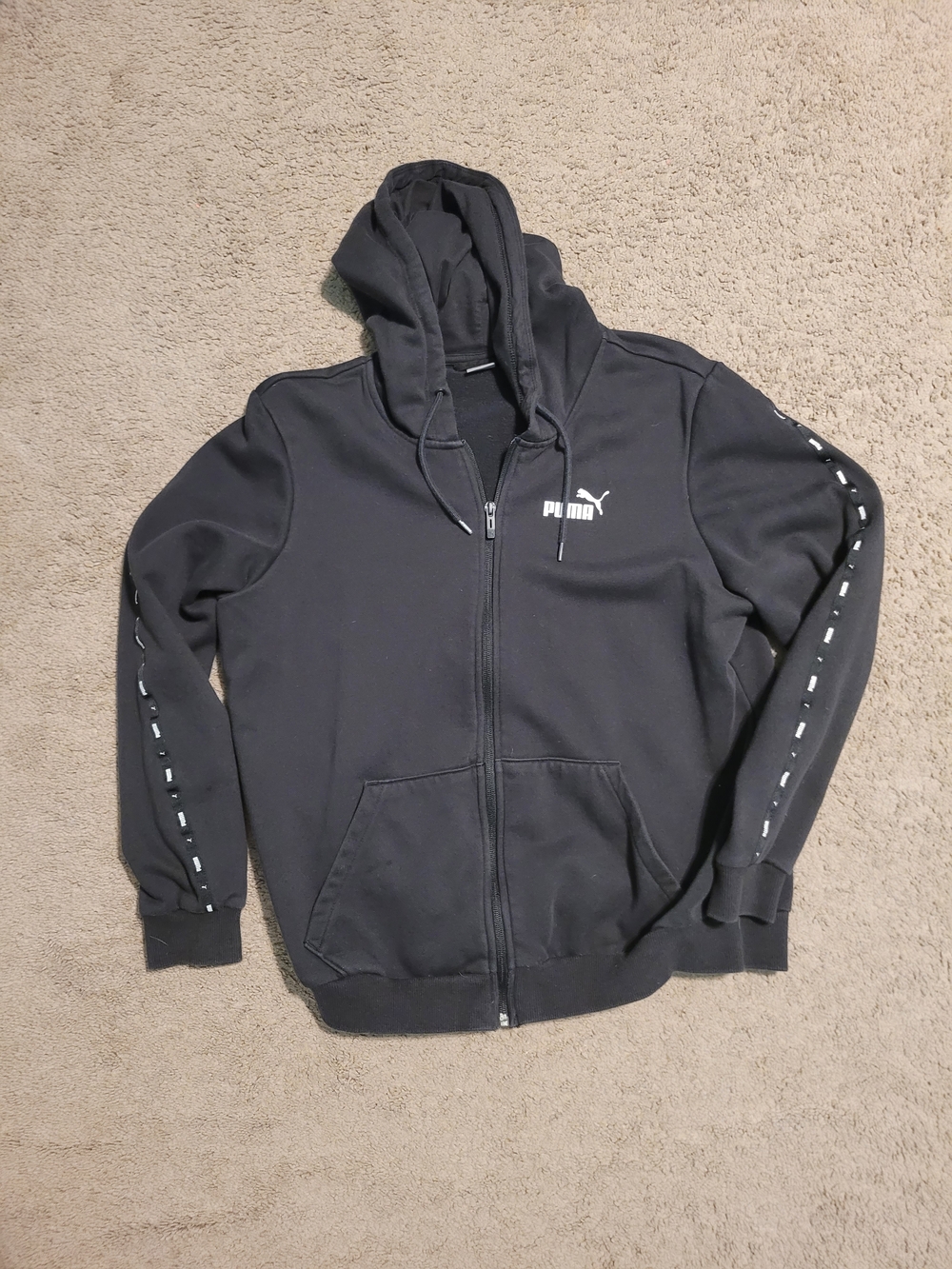 Puma Women's Black Full-Zip Hooded Sweatshirt with Sleeve Stripe